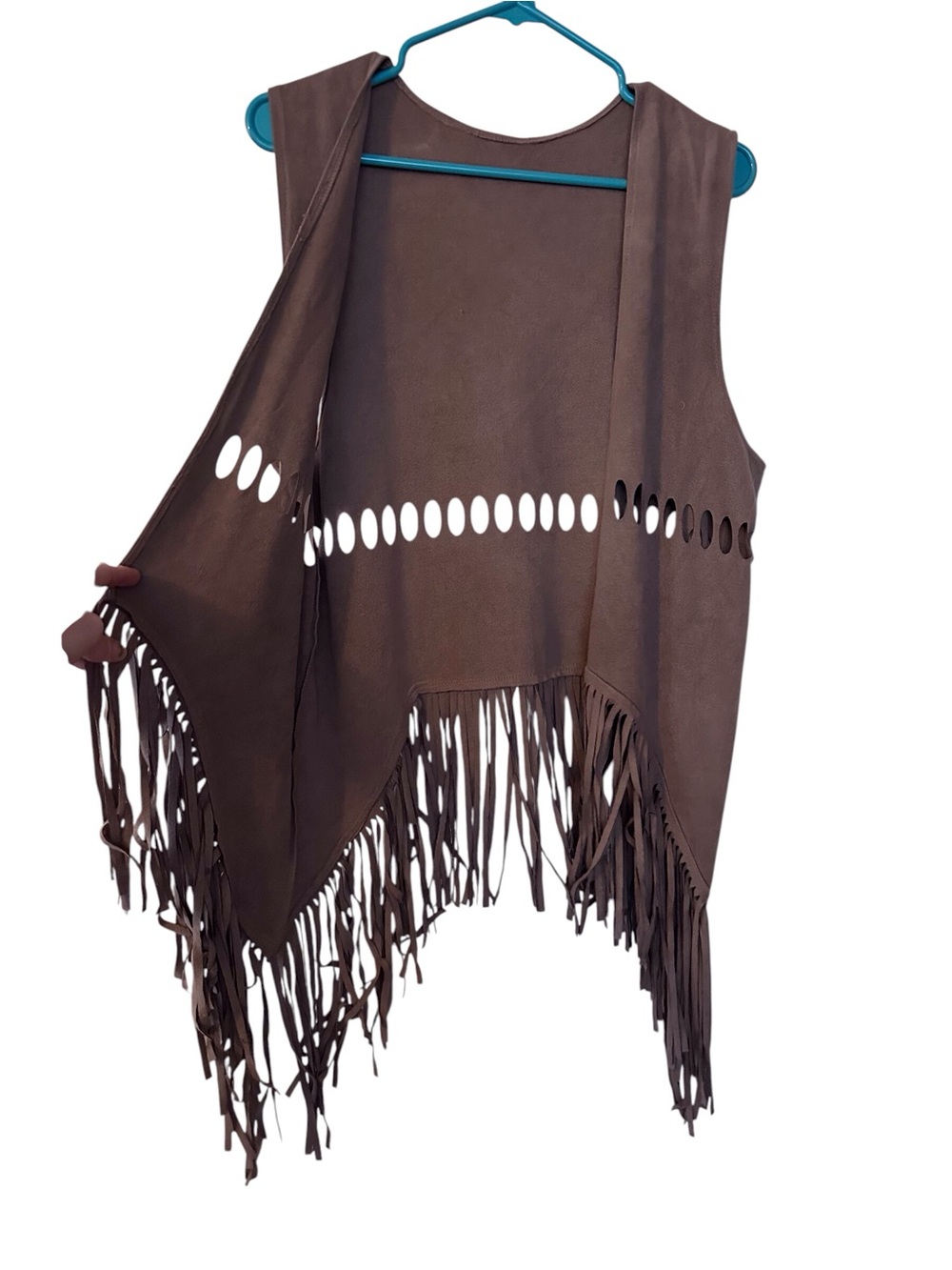 Brown Fringe Faux Suede Vest - Picture 1 of 6
